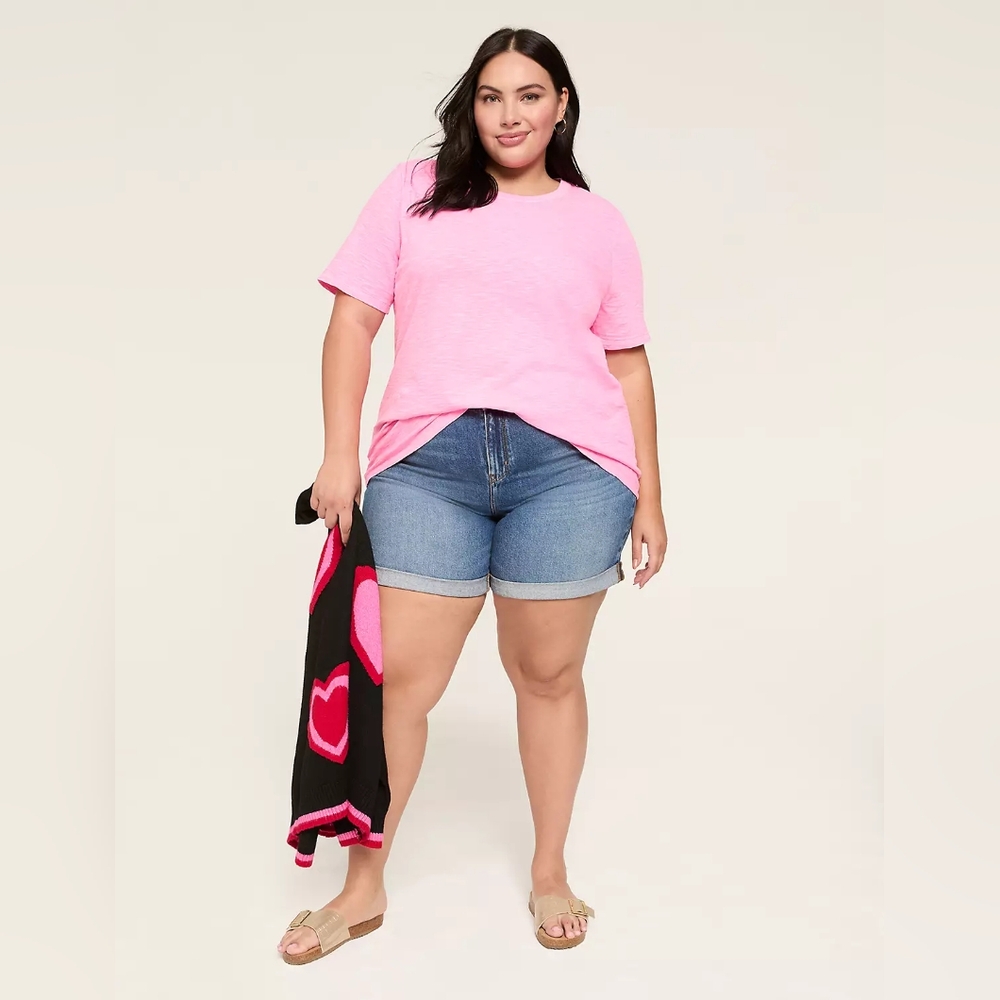 NWT Lane Bryant Size 16 Mid Rise Boyfriend Jean Shorts Medium Wash Cuffed Denim - Picture 11 of 13